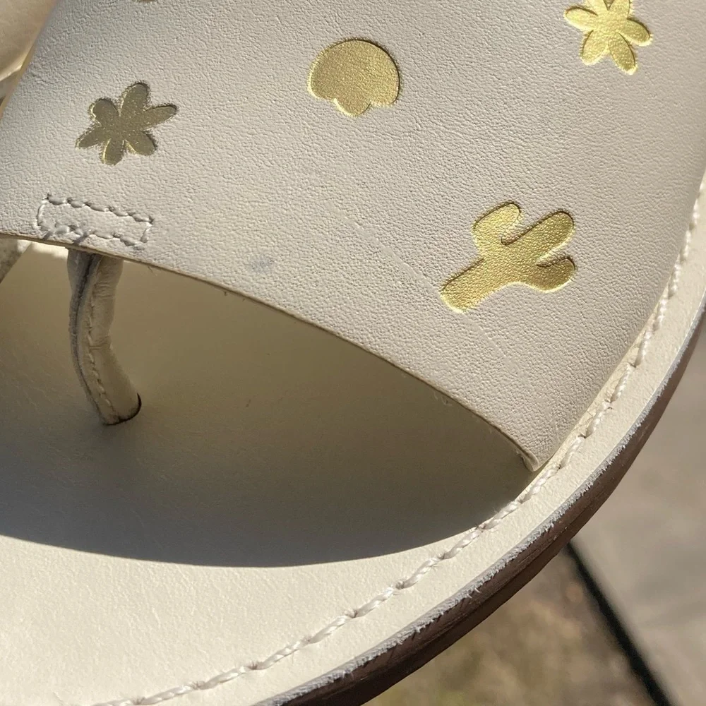 Madewell The Boardwalk Post Slide Sandal: Cactus Embossed Edition Gold Details